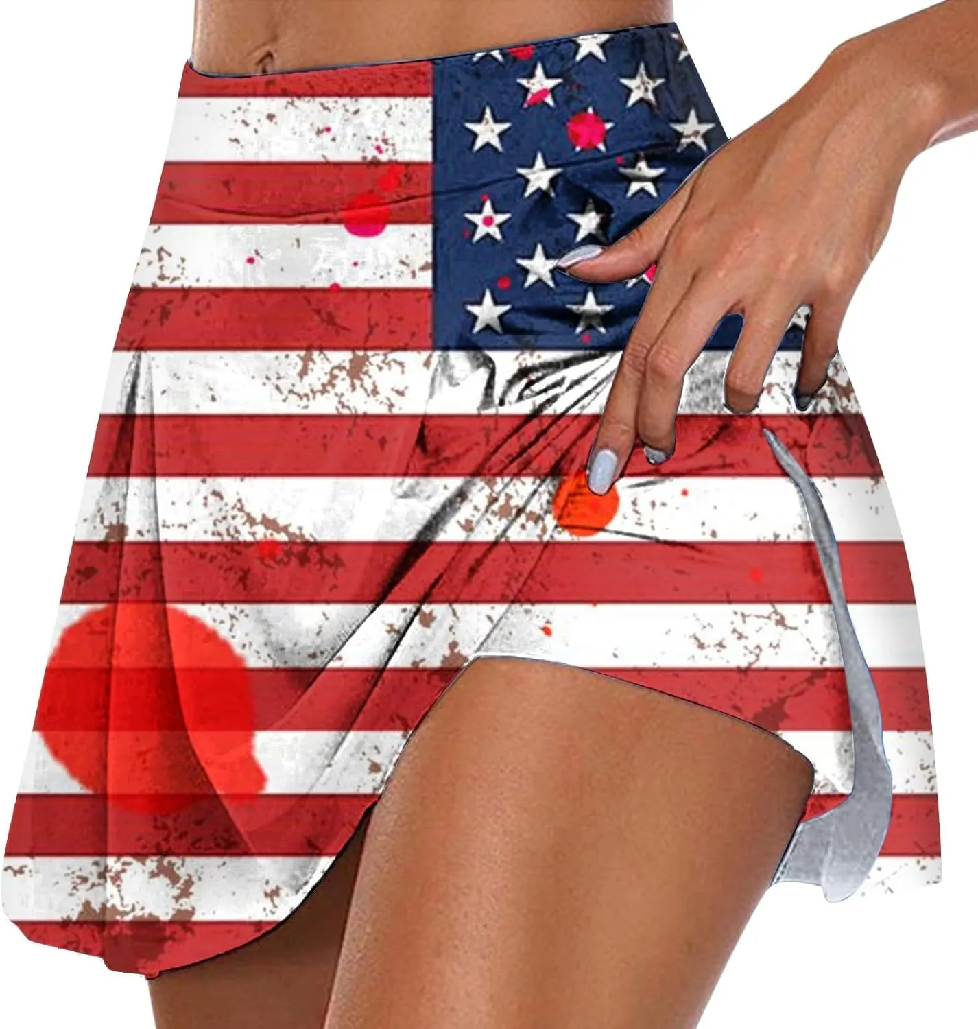 4th of July Skort Patriotic Skirts for Women merican Flag Tennis Skorts with High Waisted Flowy Summer Sport Skorts