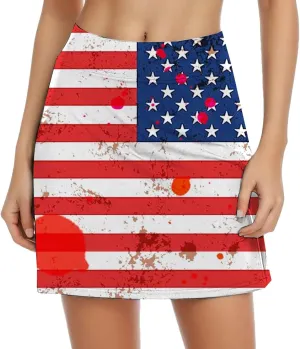 4th of July Skort Patriotic Skirts for Women merican Flag Tennis Skorts with High Waisted Flowy Summer Sport Skorts
