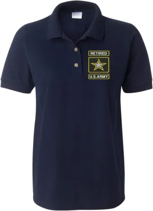 ALLNTRENDS Women's Polo T Shirt USA Retired Army Embroidered Military Polo Shirt