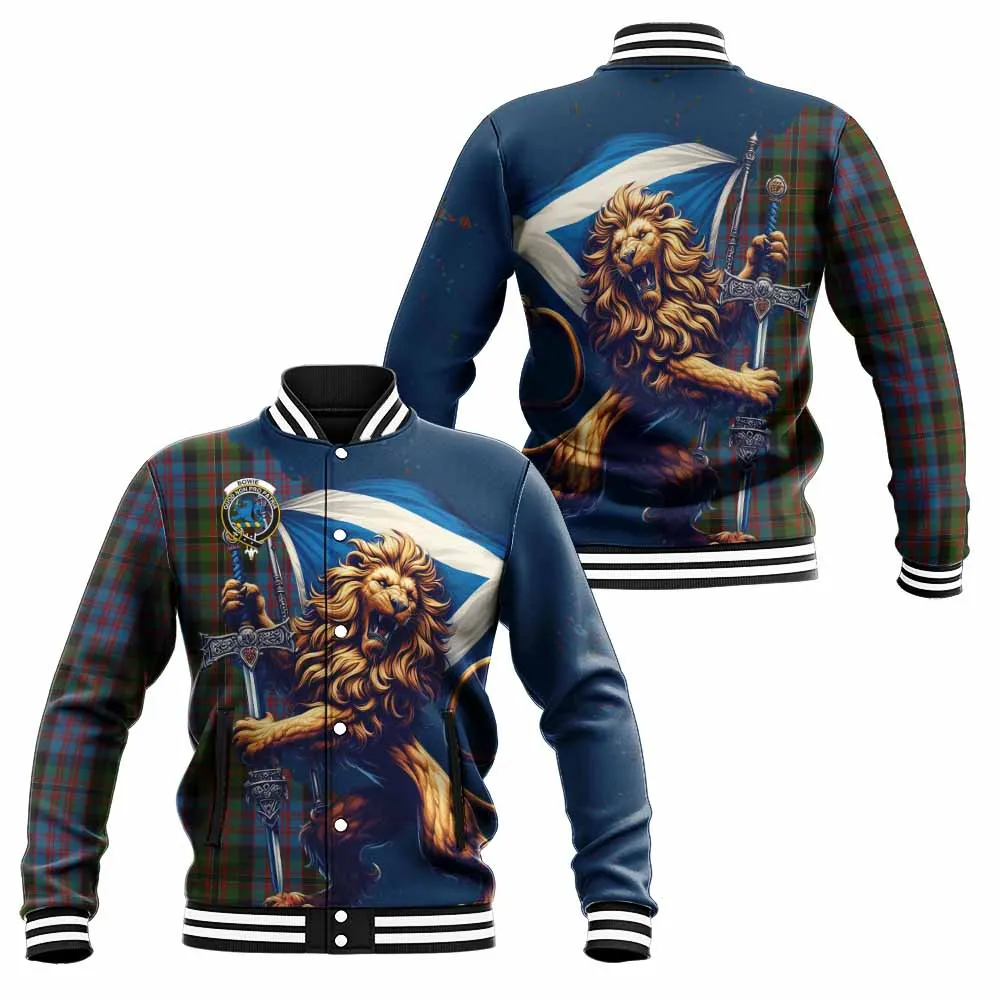 Bowie Tartan Family Crest Baseball Jacket with Scottish Majestic Lion