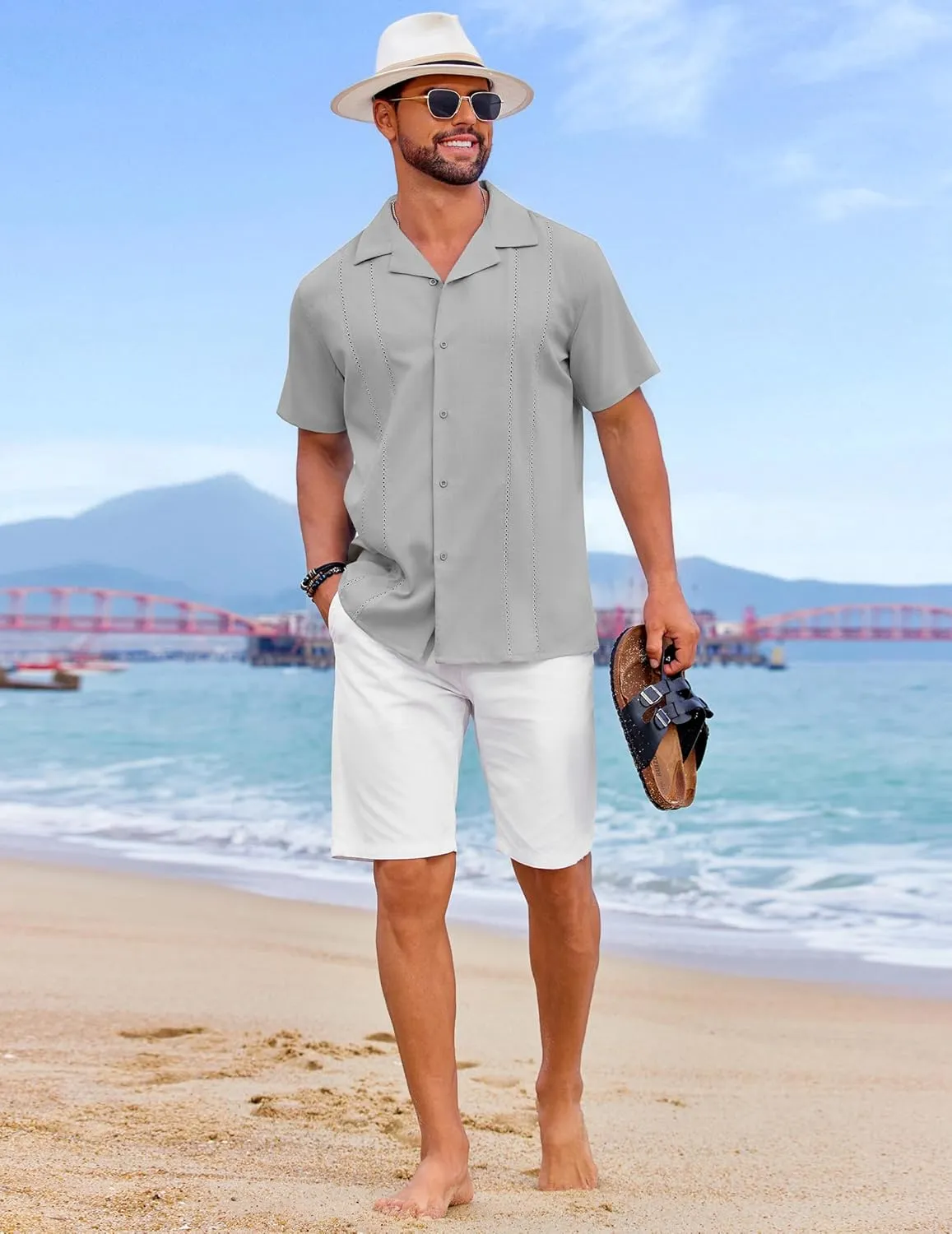 COOFANDY Guayabera Shirts for Men Cuban Short Sleeve Button Down Summer Shirts Linen Shirts