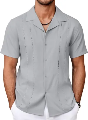 COOFANDY Guayabera Shirts for Men Cuban Short Sleeve Button Down Summer Shirts Linen Shirts