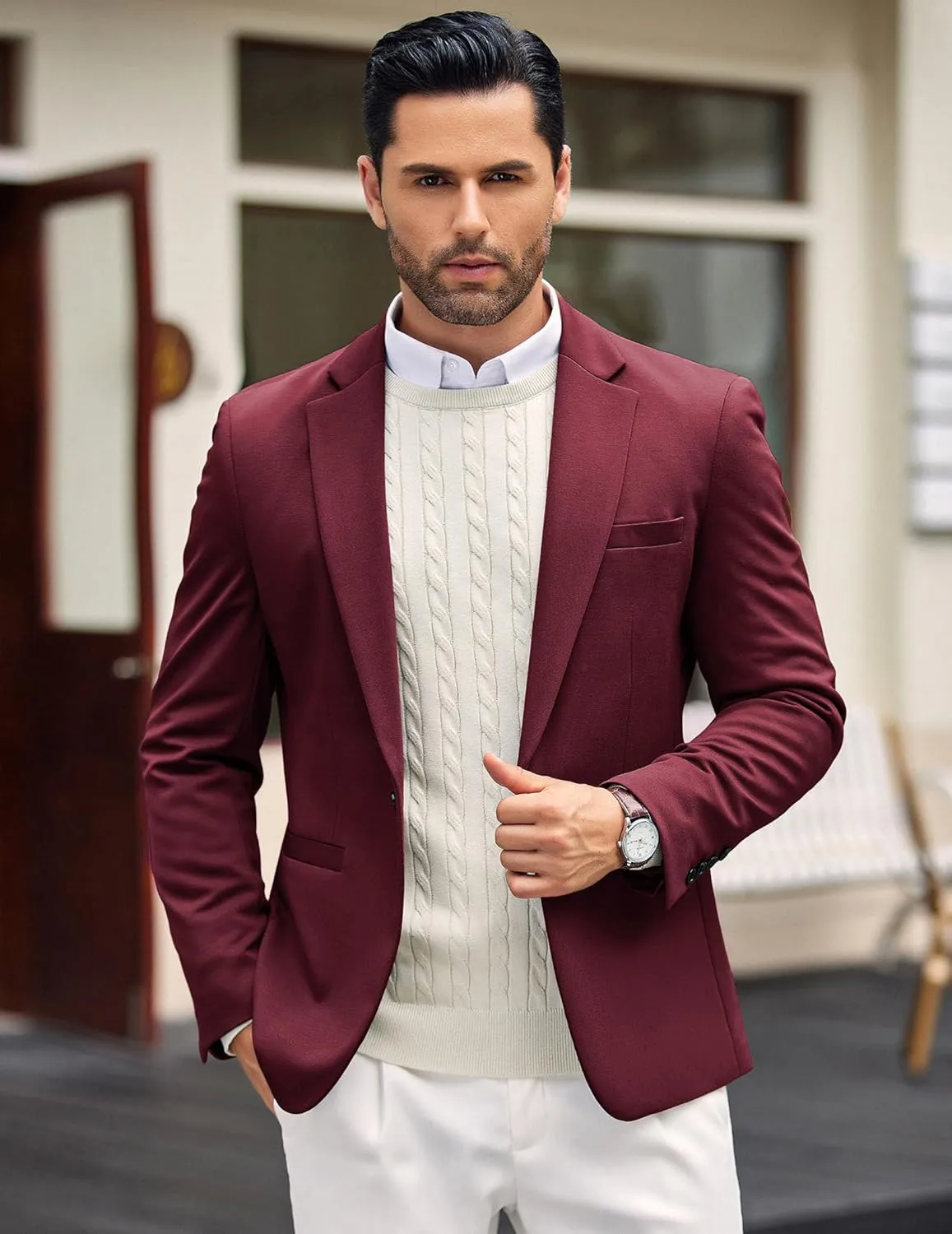 COOFANDY Men's Casual Blazer Jacket One Button Suit Jackets Lightweight Knit Sport Coat