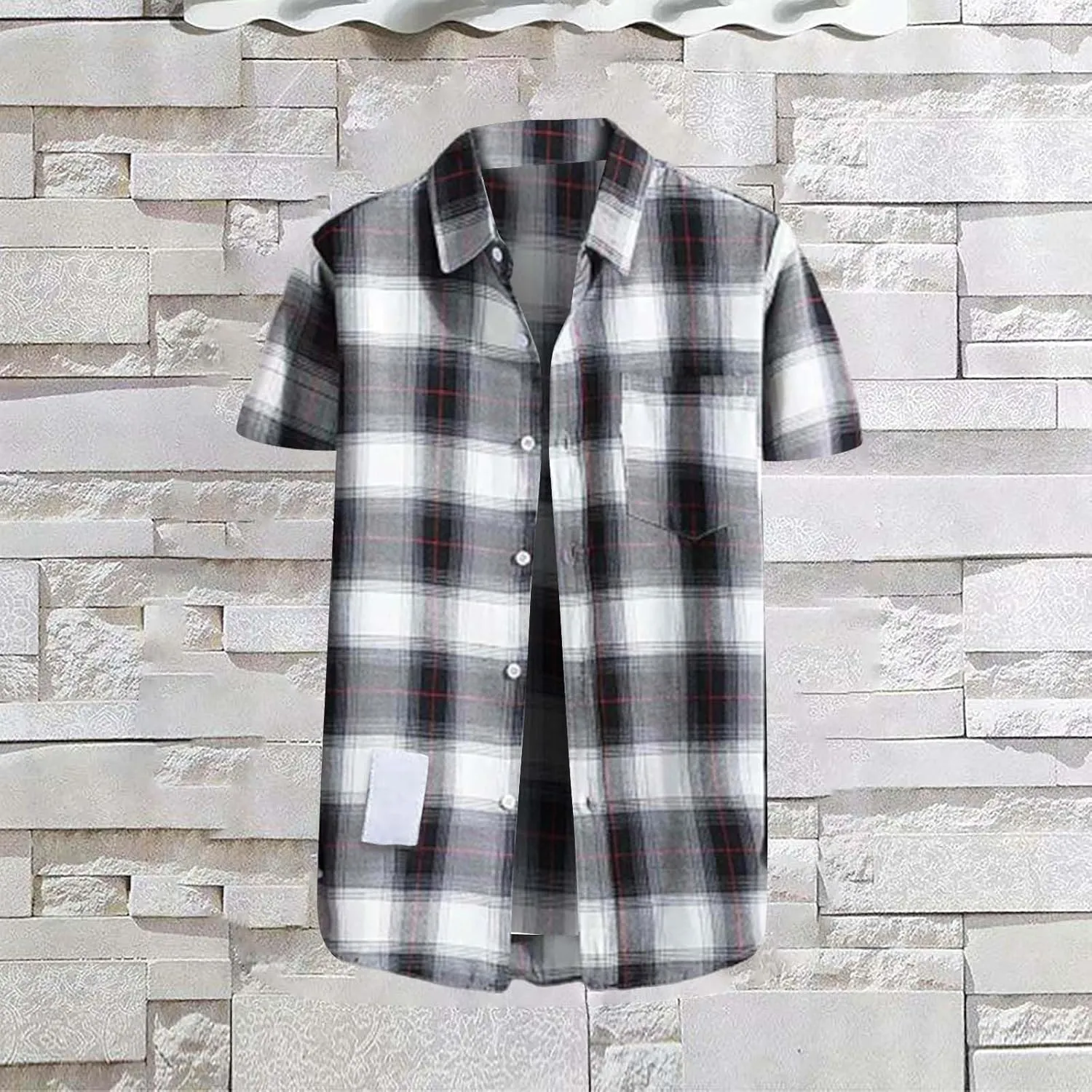 CRNTCEM Mens Short Sleeve Casual Plaid Shirts Cotton Regular Fit Button Down Gingham Shirts Summer Loose Dresses Blouses