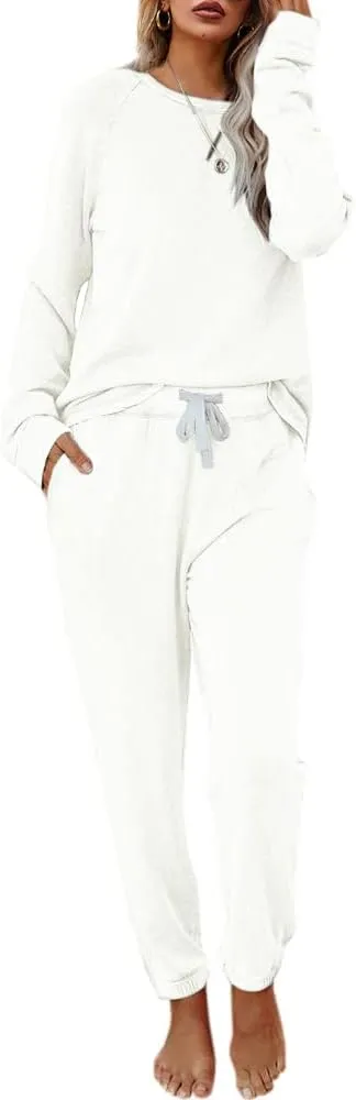 Eurivicy Women's Solid Sweatsuit Set 2 Piece Long Sleeve Pullover and Drawstring Sweatpants Sport Outfits Sets