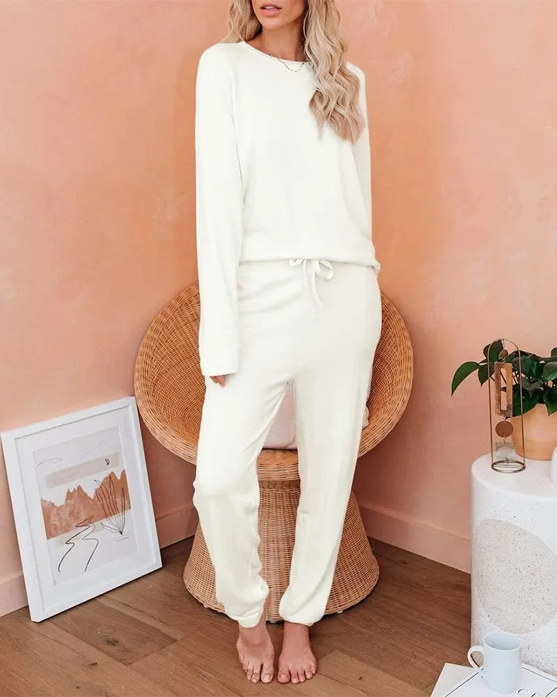 Eurivicy Women's Solid Sweatsuit Set 2 Piece Long Sleeve Pullover and Drawstring Sweatpants Sport Outfits Sets