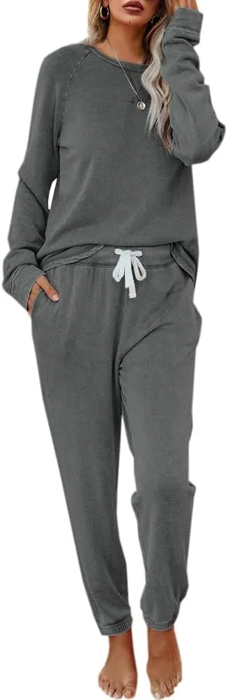 Eurivicy Women's Solid Sweatsuit Set 2 Piece Long Sleeve Pullover and Drawstring Sweatpants Sport Outfits Sets