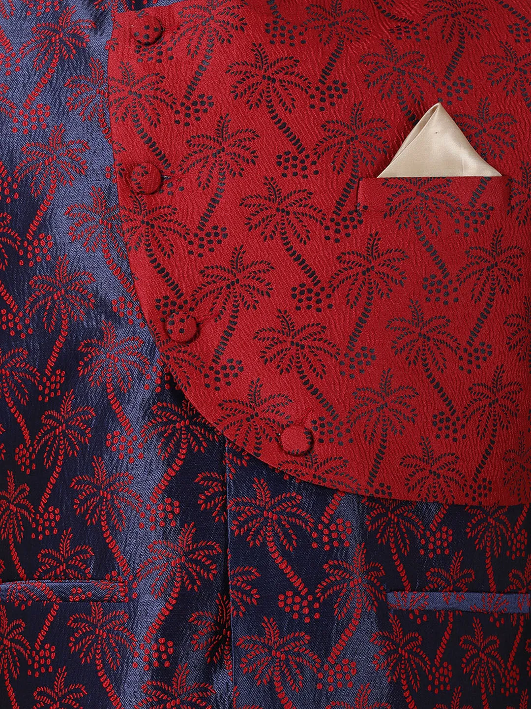 Jashvi Men's Dark Blue and Maroon Cotton Silk Blend Ethnic Jacket