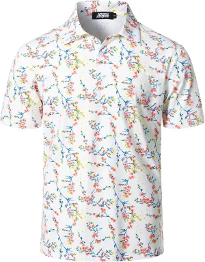 JOGAL Mens Golf Polo Shirts Short Sleeve Dry Fit Performance Moisture Wicking Printed Summer T-Shirt
