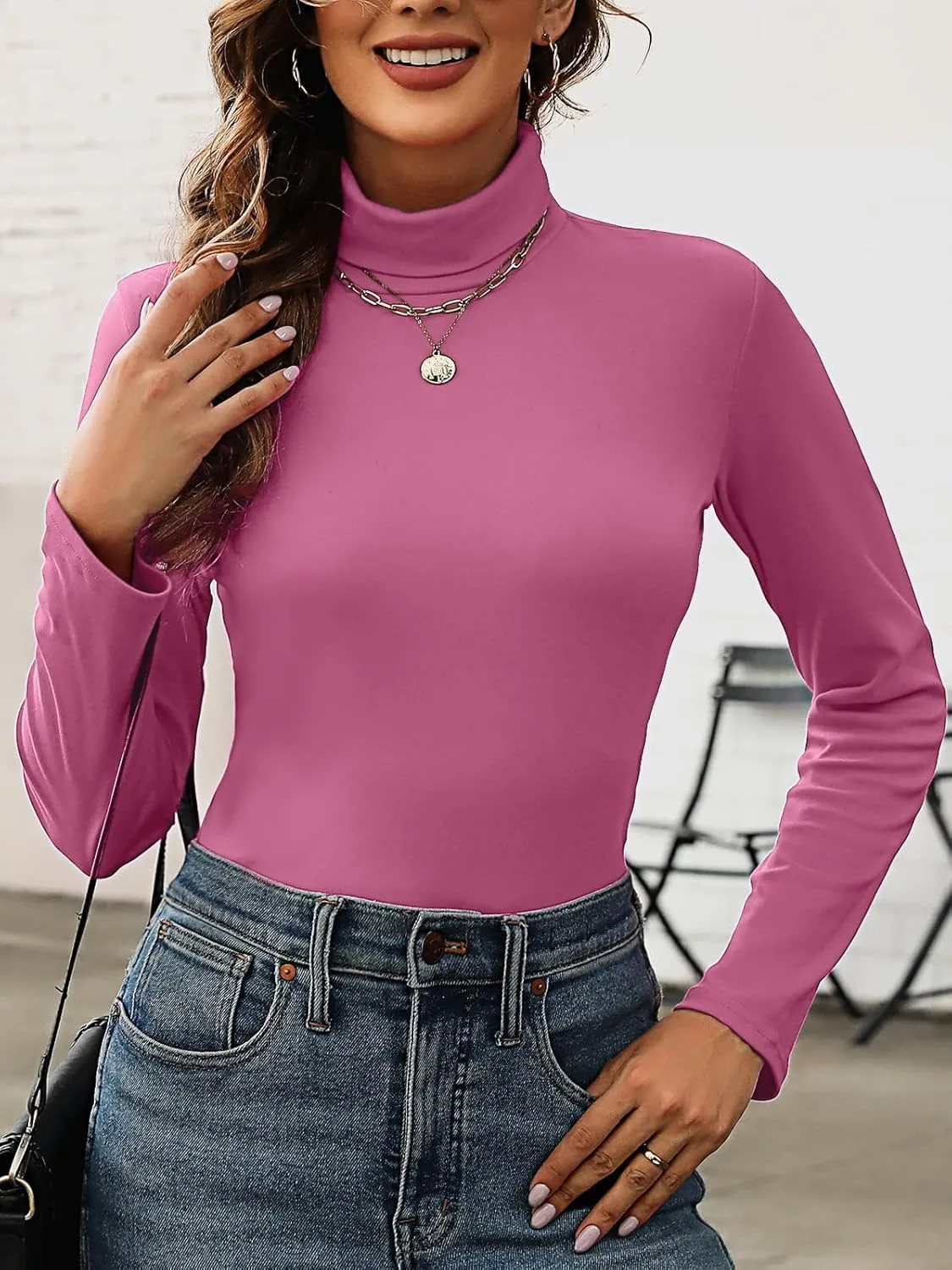 KYLELOVE Womens Turtleneck Long Sleeve Thermal Shirts Basic Slim Fitted Layering Undershirts Fall Winter Tops