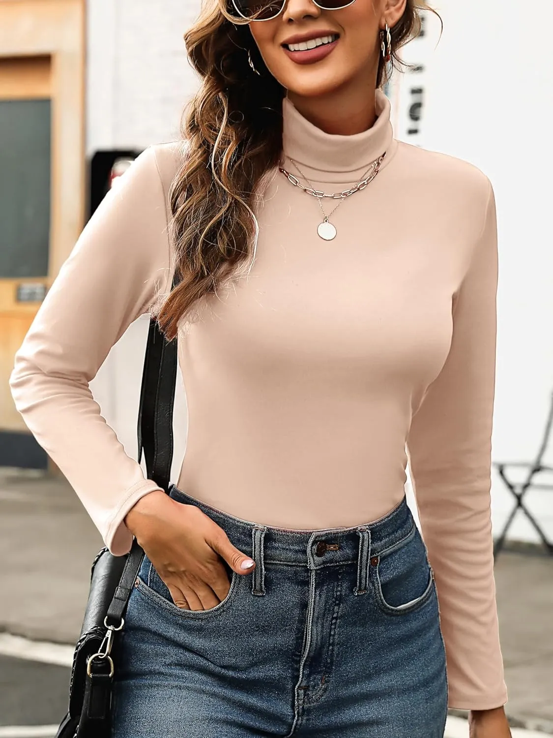 KYLELOVE Womens Turtleneck Long Sleeve Thermal Shirts Basic Slim Fitted Layering Undershirts Fall Winter Tops