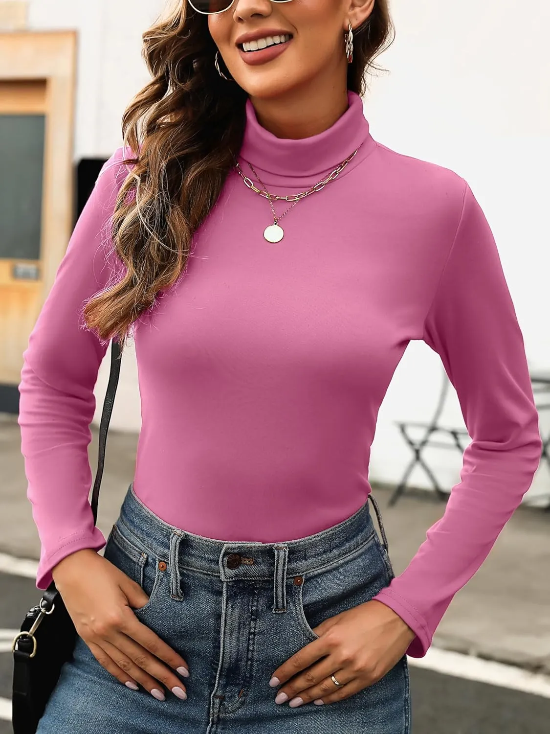 KYLELOVE Womens Turtleneck Long Sleeve Thermal Shirts Basic Slim Fitted Layering Undershirts Fall Winter Tops