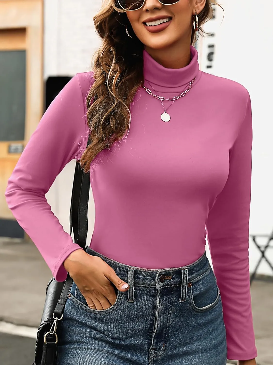 KYLELOVE Womens Turtleneck Long Sleeve Thermal Shirts Basic Slim Fitted Layering Undershirts Fall Winter Tops