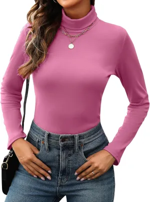 KYLELOVE Womens Turtleneck Long Sleeve Thermal Shirts Basic Slim Fitted Layering Undershirts Fall Winter Tops