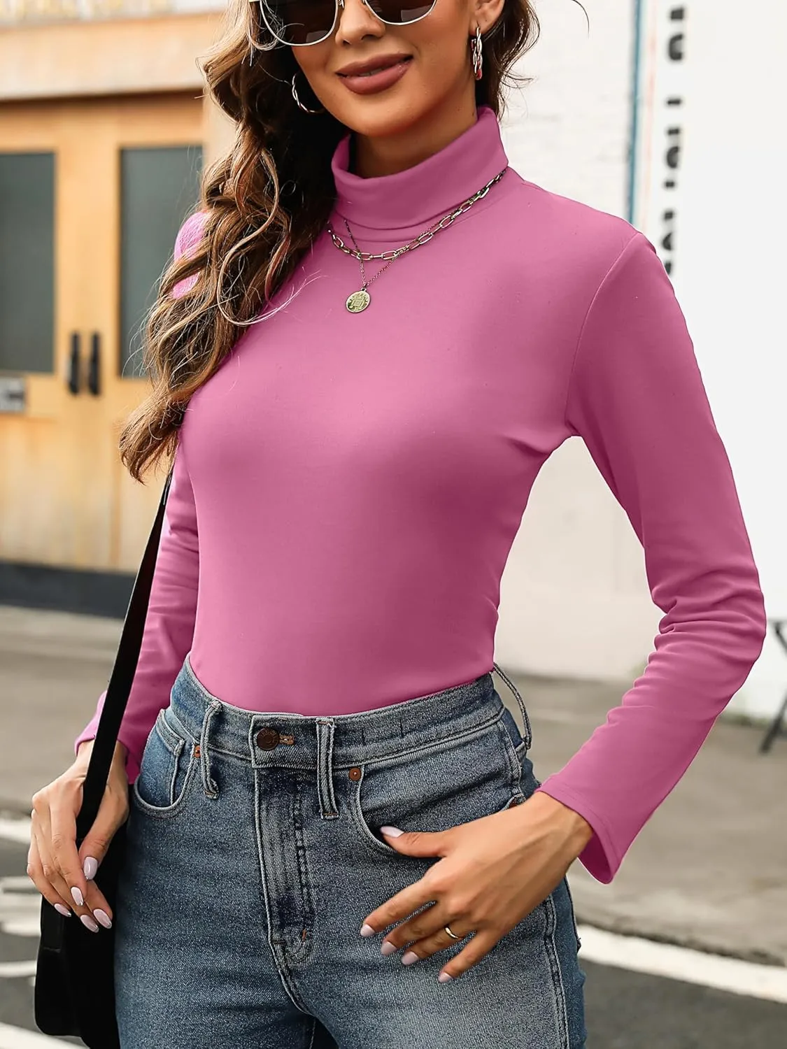 KYLELOVE Womens Turtleneck Long Sleeve Thermal Shirts Basic Slim Fitted Layering Undershirts Fall Winter Tops