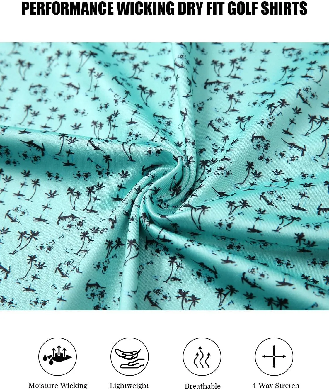 Mens Golf Polo Shirts Short Sleeve Print Performance Moisture Wicking Dry Fit Collared Golf Shirts for Men