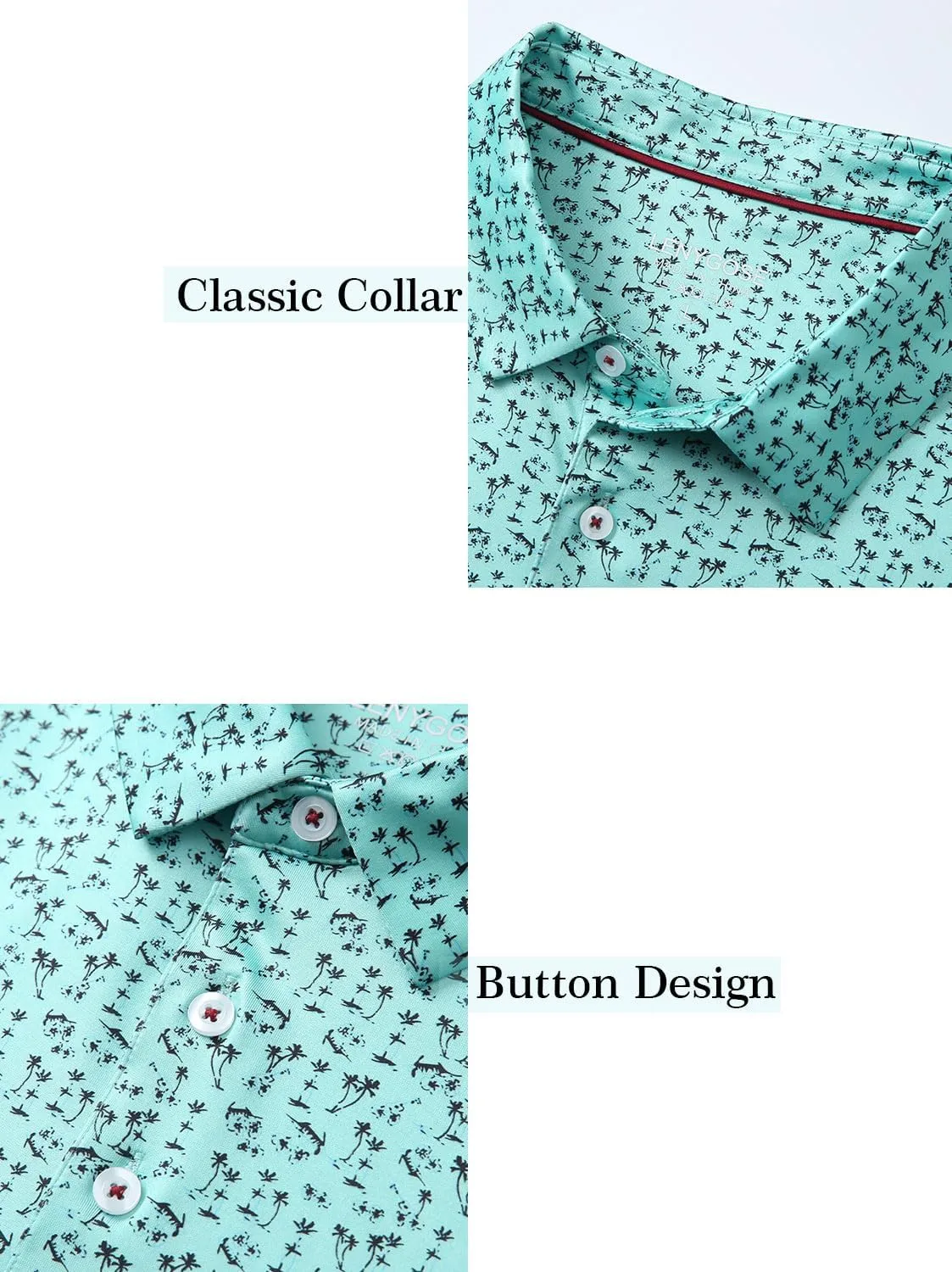 Mens Golf Polo Shirts Short Sleeve Print Performance Moisture Wicking Dry Fit Collared Golf Shirts for Men