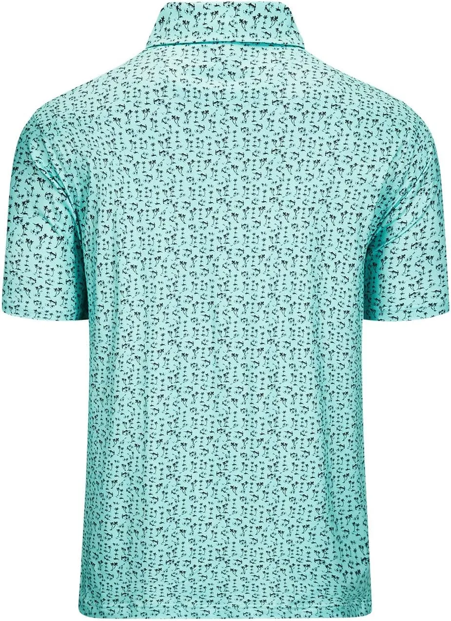 Mens Golf Polo Shirts Short Sleeve Print Performance Moisture Wicking Dry Fit Collared Golf Shirts for Men