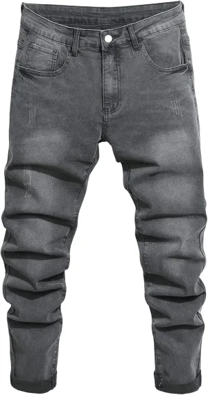 Mens Womens Lightweight Slim Fit Stretch Ripped Jeans Summer Spring Distressed Destroyed Denim Pan Skinny Jeans