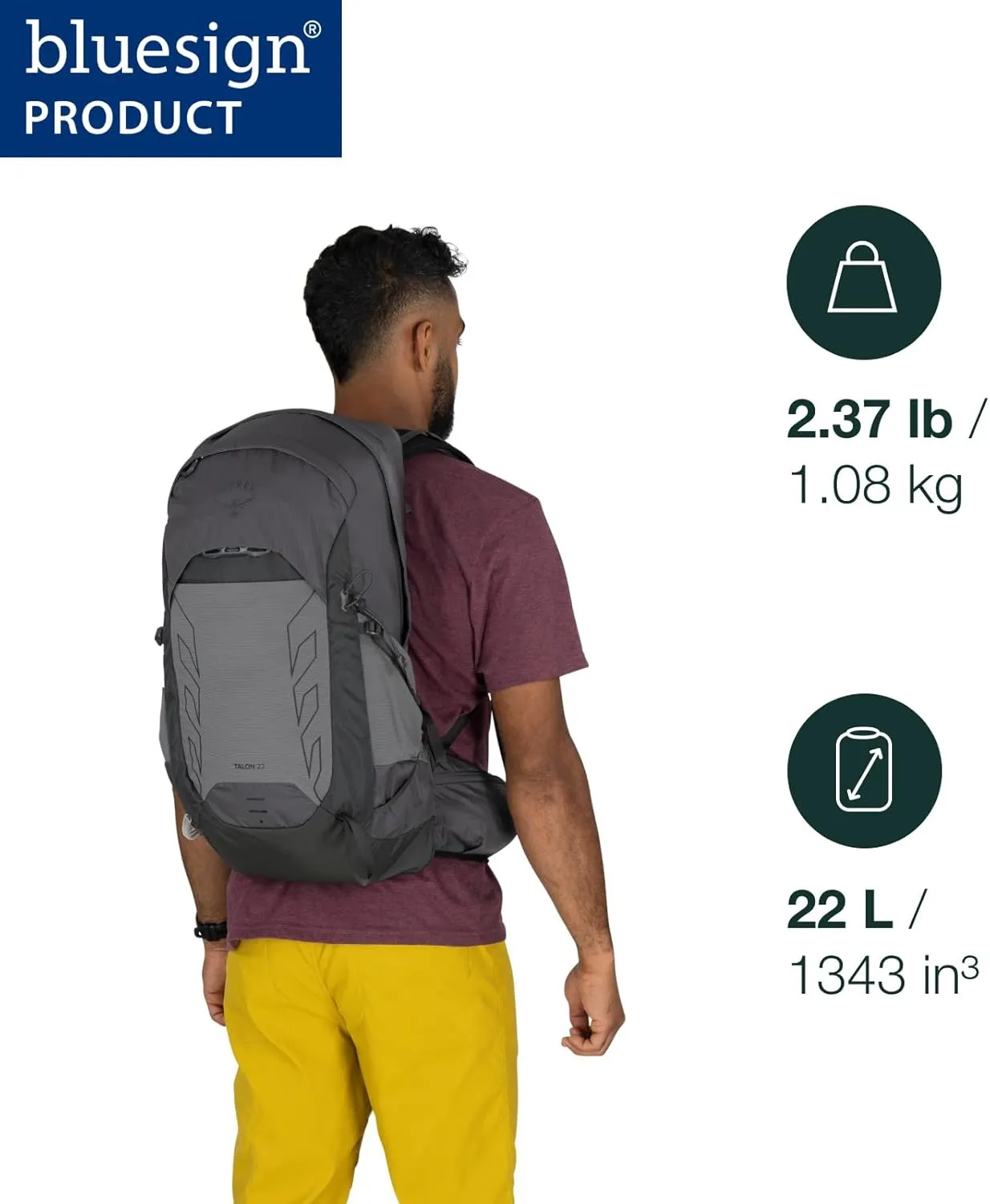 Osprey Talon 22L Men's Lightweight Hiking Backpack with Hipbelt, Scoria Blue/Night Shift