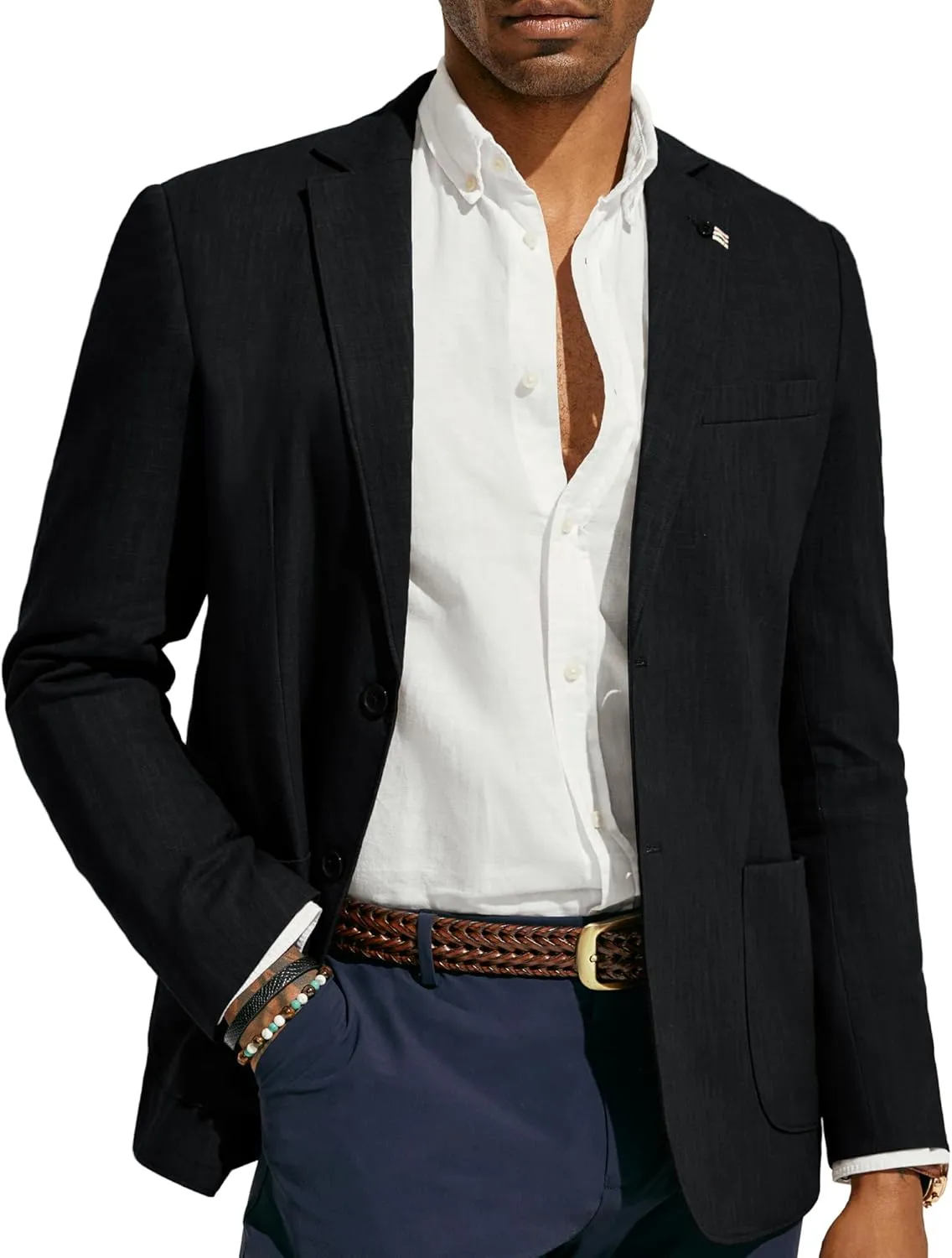 PJ PAUL JONES Mens Blazer Casual Cotton-Linen Sport Coat Lightweight 2 Button Unlined Suit Jackets