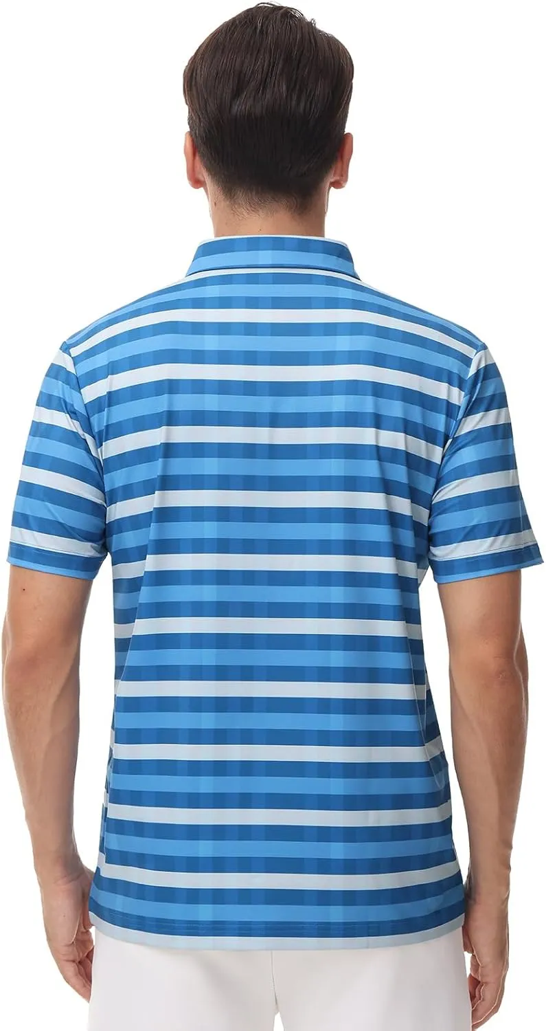 TIHEEN Mens Performance Moisture Wicking Golf Polo Shirt,Mens Business Casual Printed Short Sleeve Polo Shirts