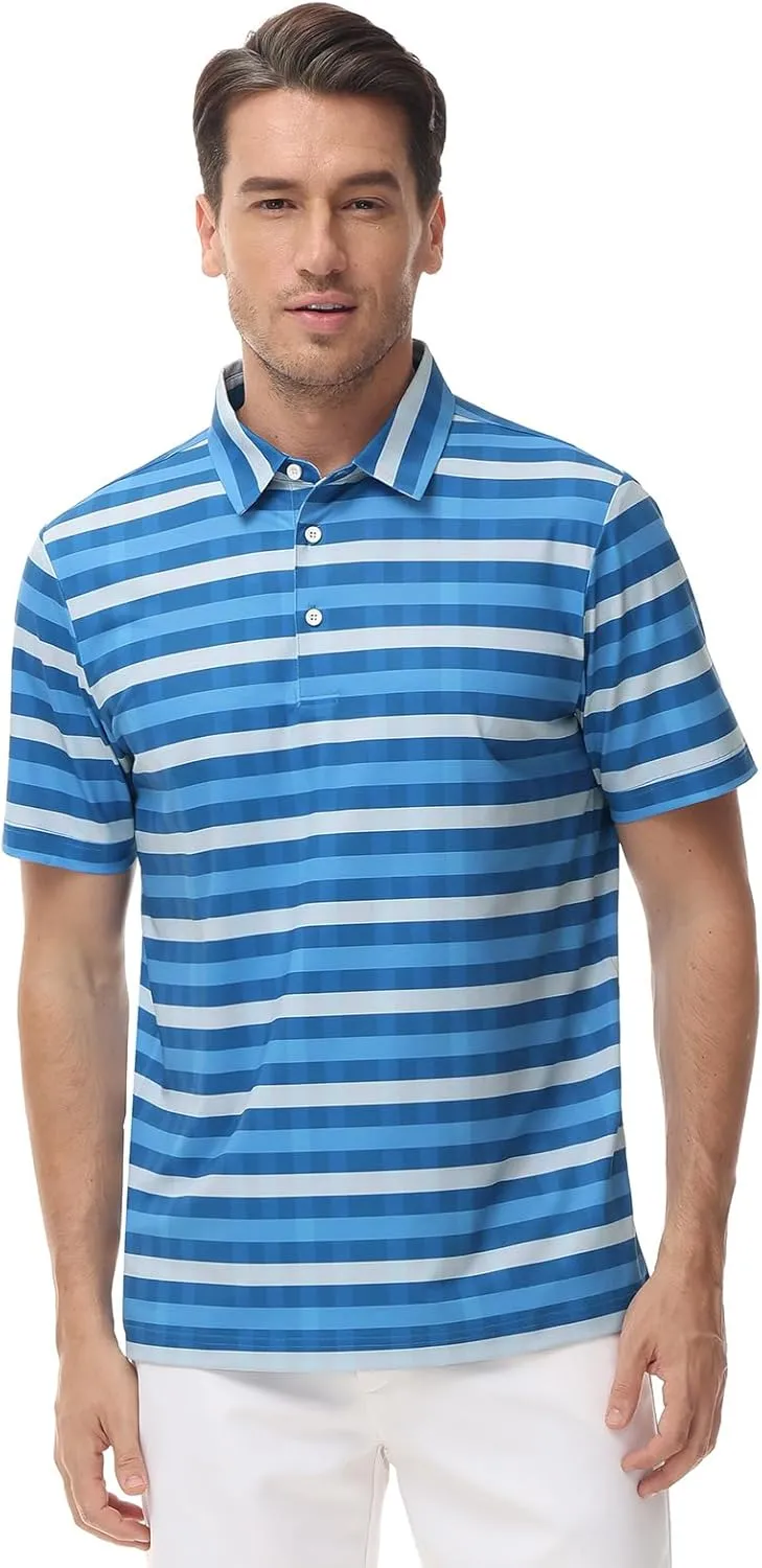 TIHEEN Mens Performance Moisture Wicking Golf Polo Shirt,Mens Business Casual Printed Short Sleeve Polo Shirts