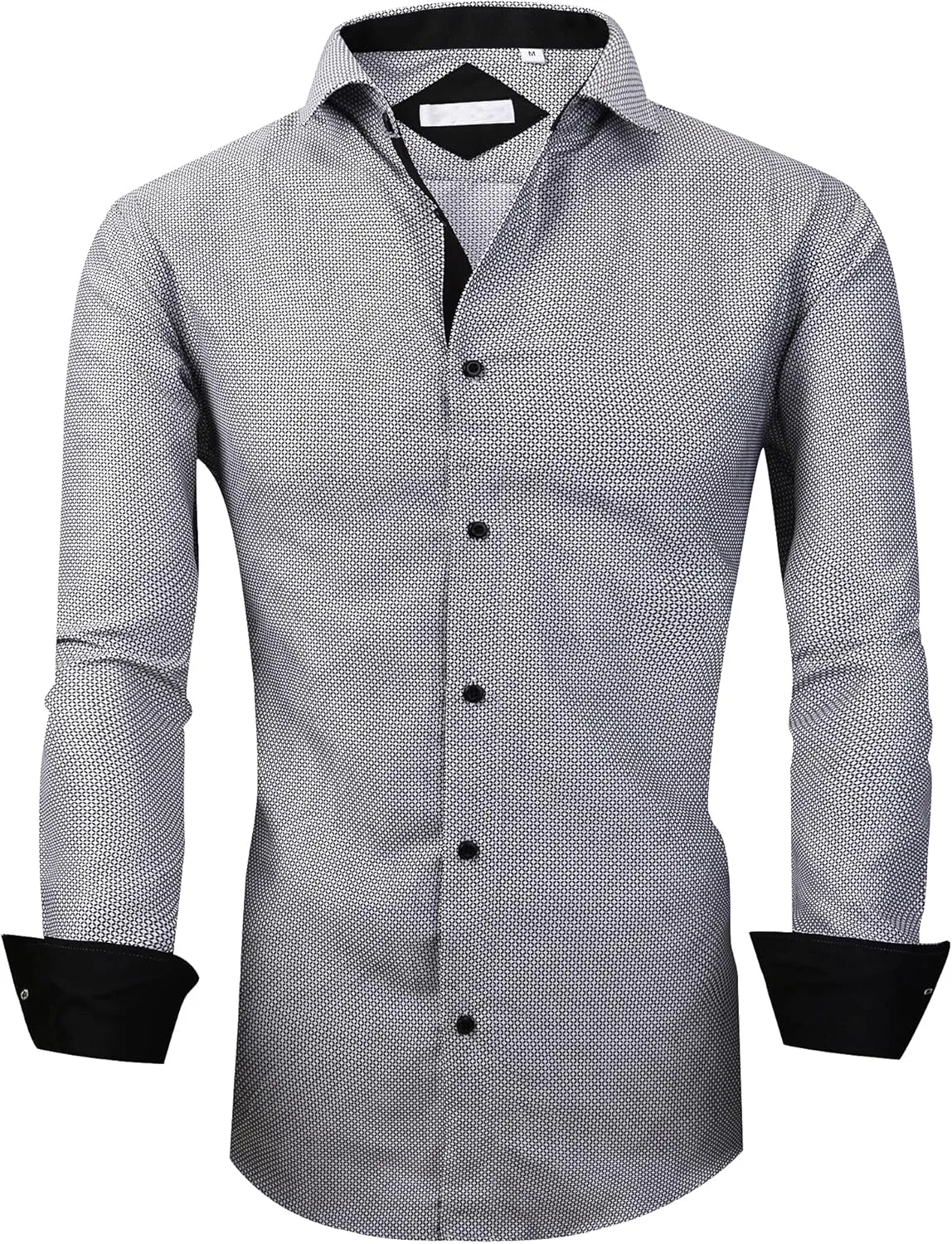 WARHORSEE Mens Casual Button Down Dress Shirts Long Sleeve 4-Way Stretch Collared Printed Business Work Shirt