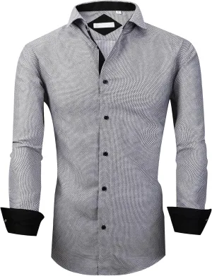 WARHORSEE Mens Casual Button Down Dress Shirts Long Sleeve 4-Way Stretch Collared Printed Business Work Shirt