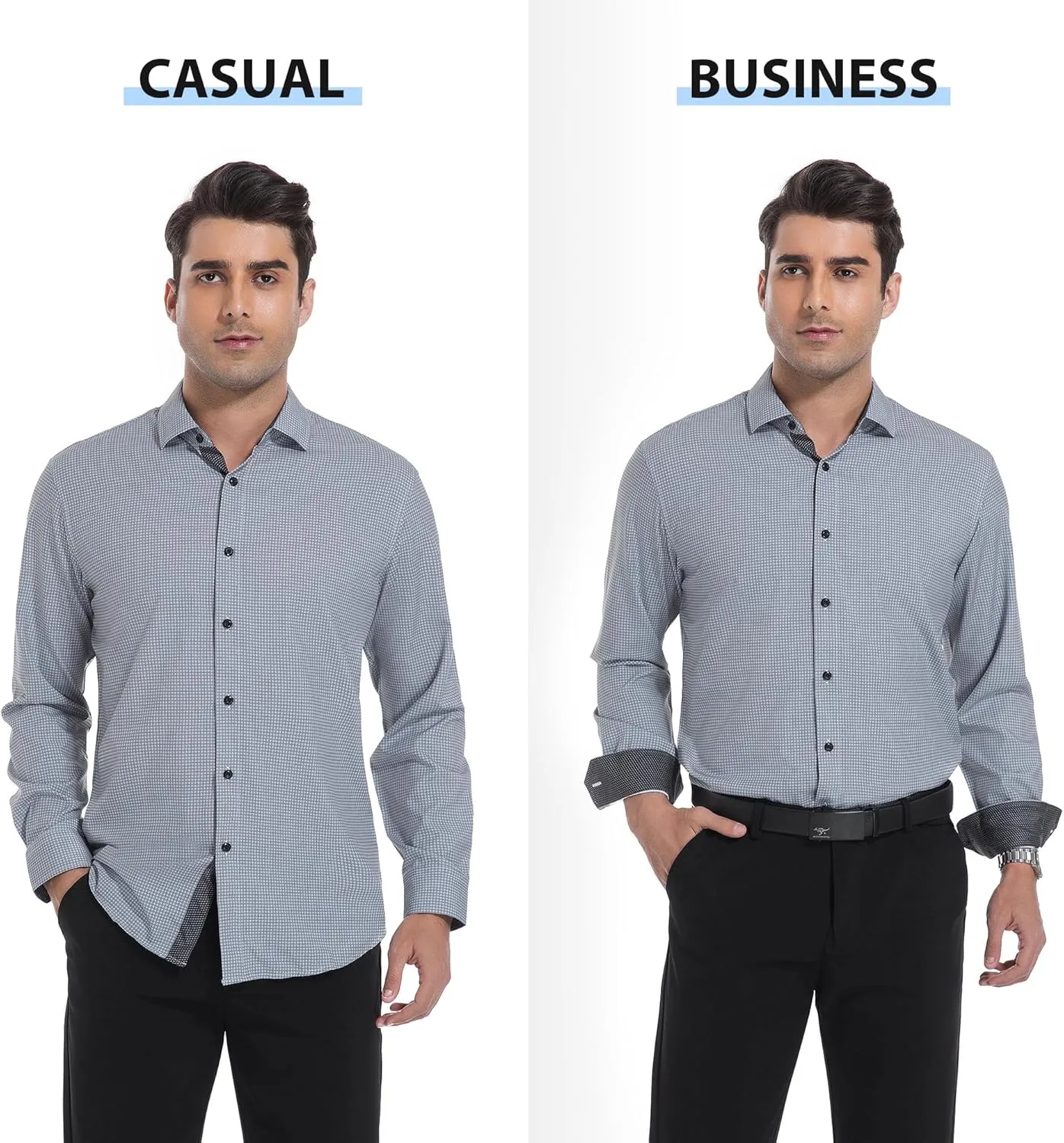 WARHORSEE Mens Casual Button Down Dress Shirts Long Sleeve 4-Way Stretch Collared Printed Business Work Shirt