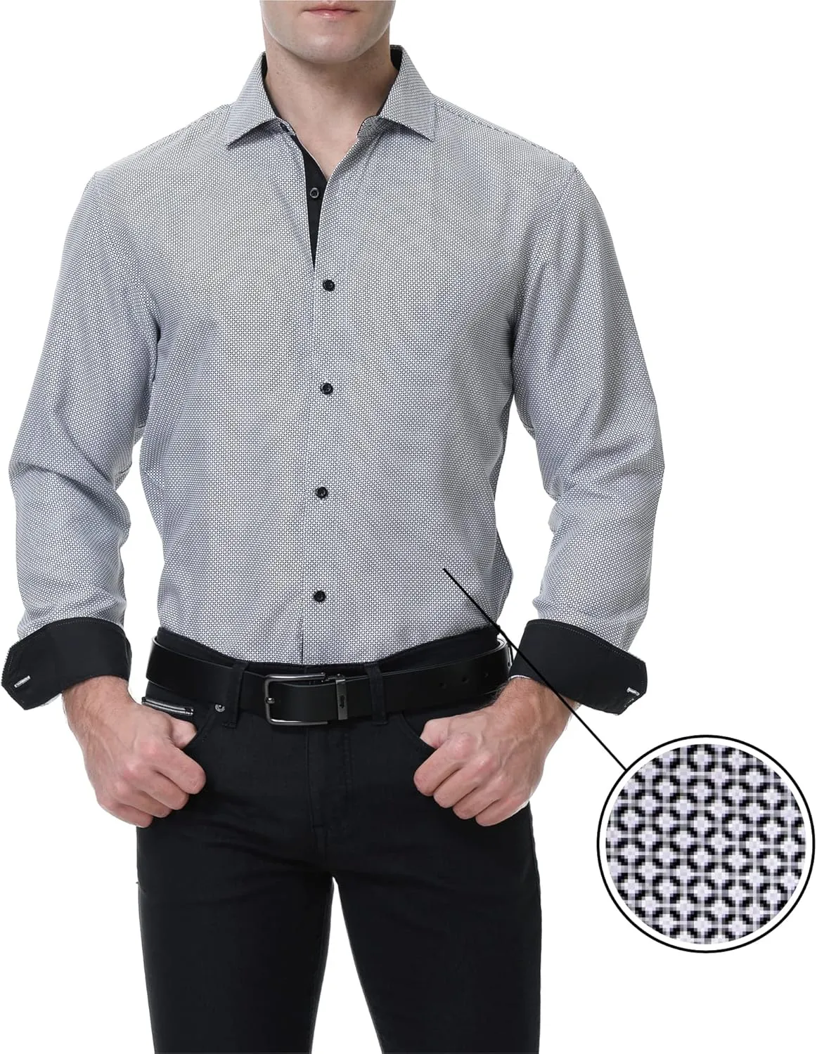 WARHORSEE Mens Casual Button Down Dress Shirts Long Sleeve 4-Way Stretch Collared Printed Business Work Shirt