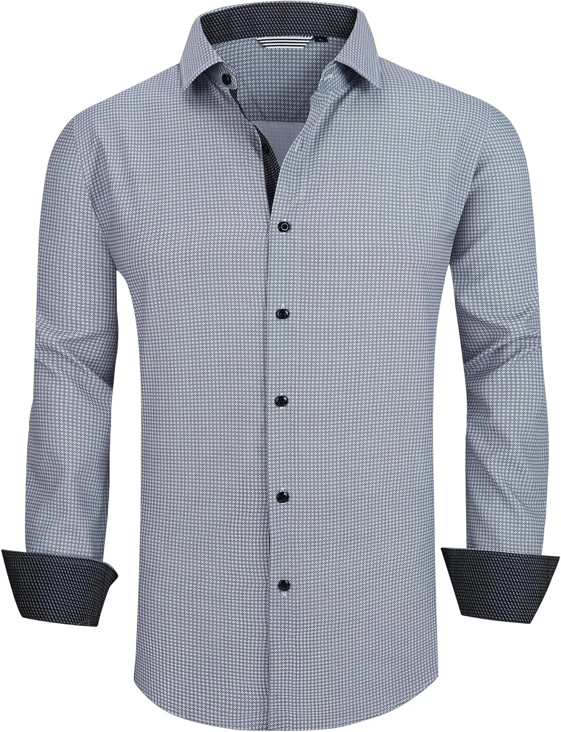 WARHORSEE Mens Casual Button Down Dress Shirts Long Sleeve 4-Way Stretch Collared Printed Business Work Shirt