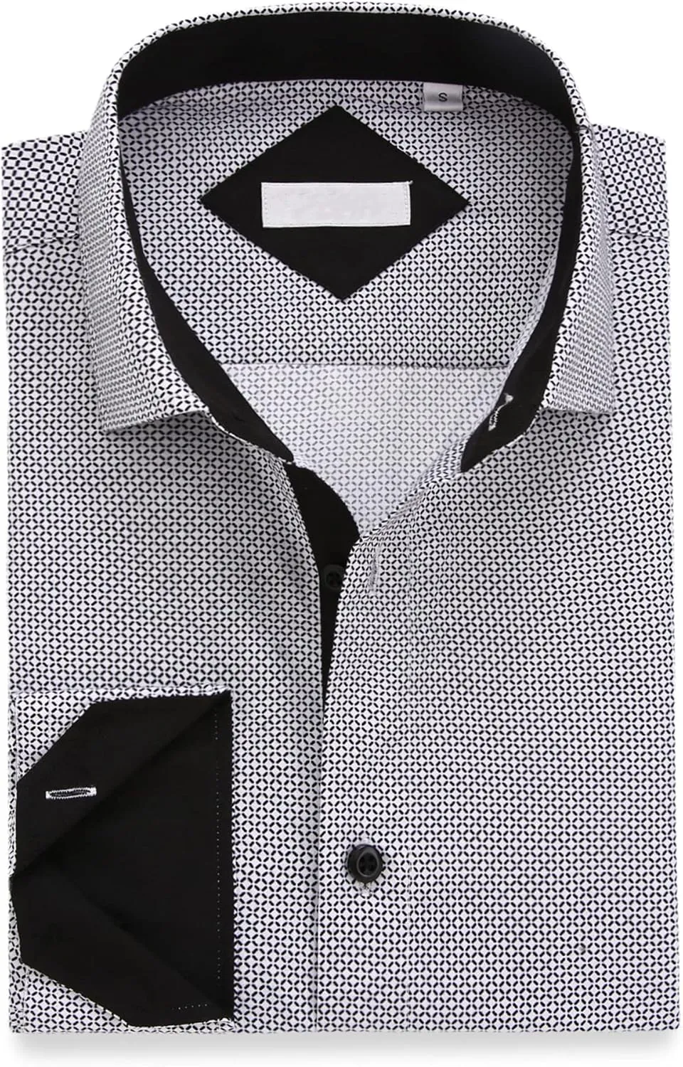 WARHORSEE Mens Casual Button Down Dress Shirts Long Sleeve 4-Way Stretch Collared Printed Business Work Shirt