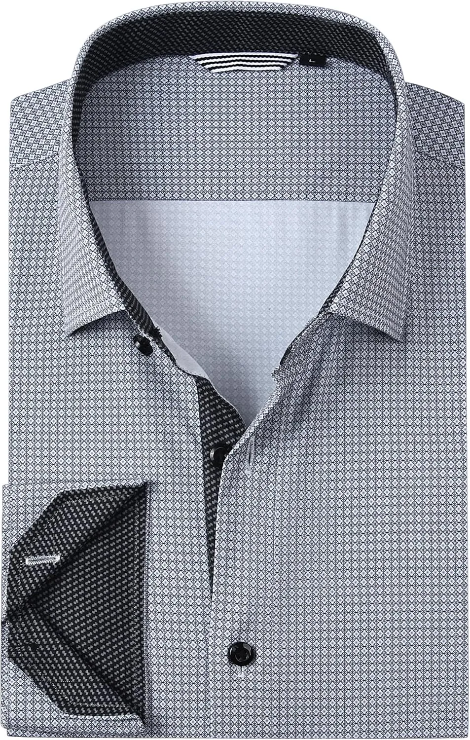 WARHORSEE Mens Casual Button Down Dress Shirts Long Sleeve 4-Way Stretch Collared Printed Business Work Shirt