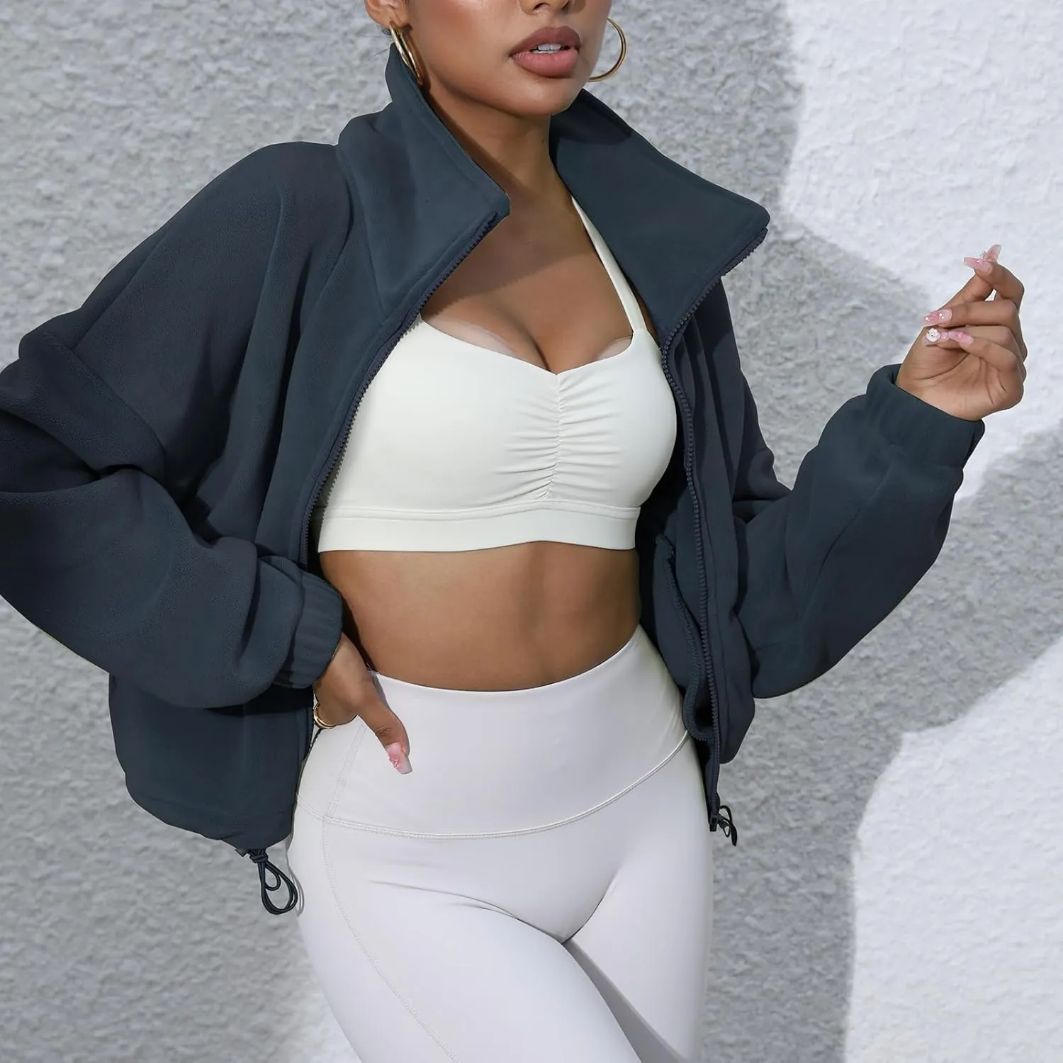 Women's Fleece Jacket Coats Long Sleeve Crop Jacket Workout Winter Coat Fall Clothes